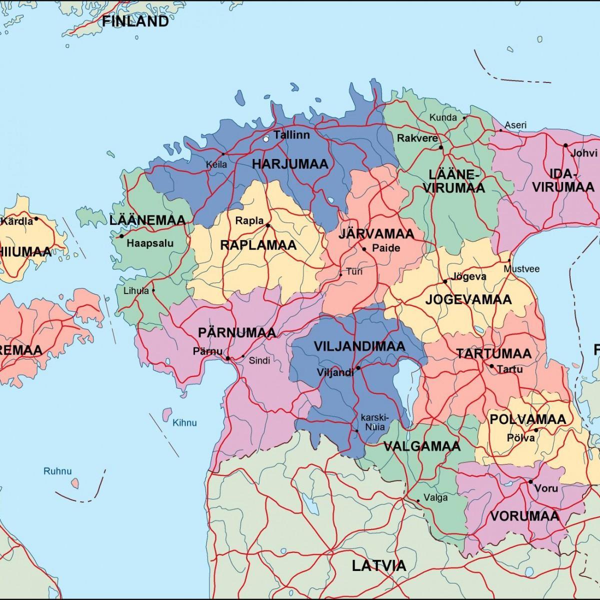 карта на Естония политически