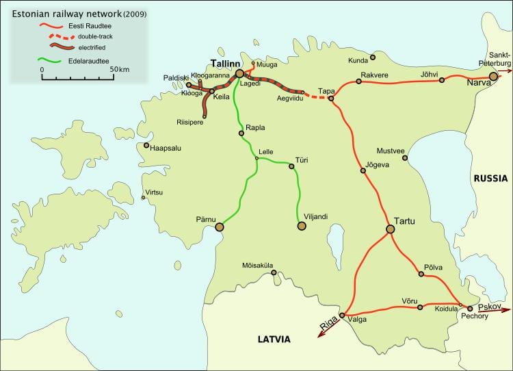 карта на естонски железопътен транспорт